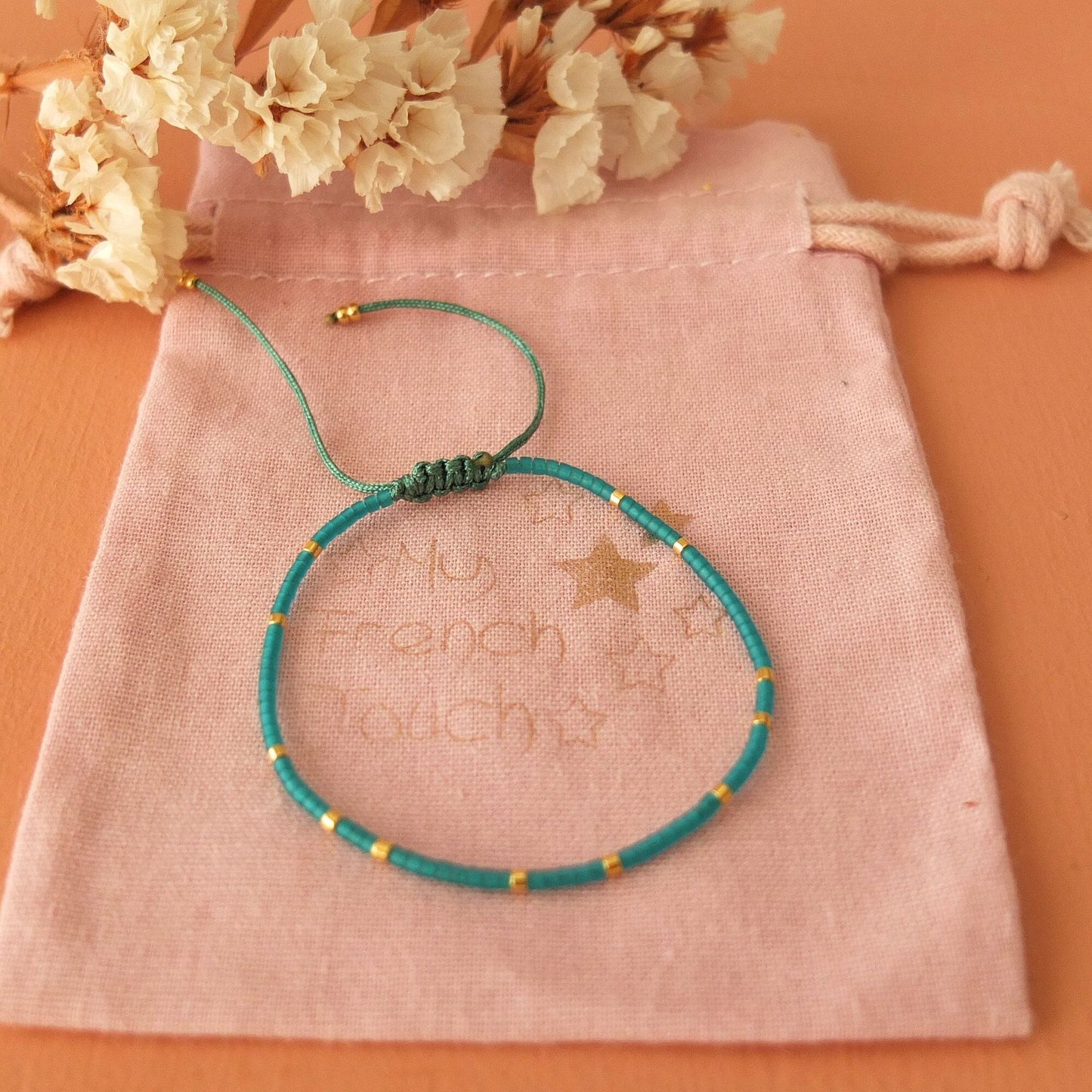 Bracelet ajustable fil de jade et perles miyuki aspect givré, coloris 2