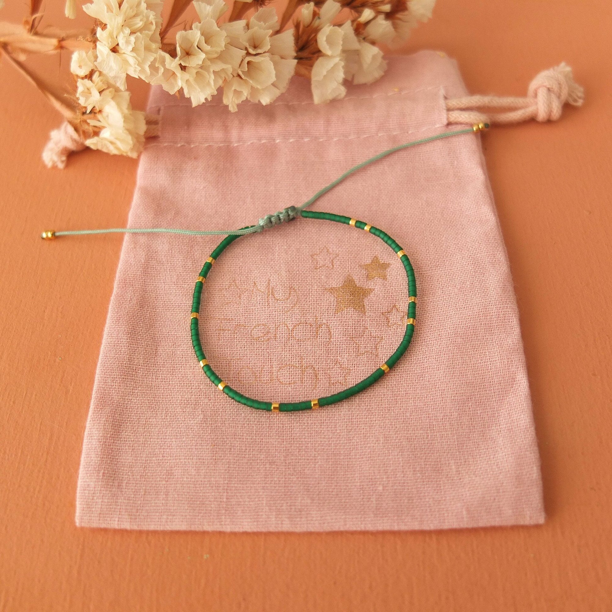 Bracelet ajustable fil de jade et perles miyuki aspect givré, coloris 5