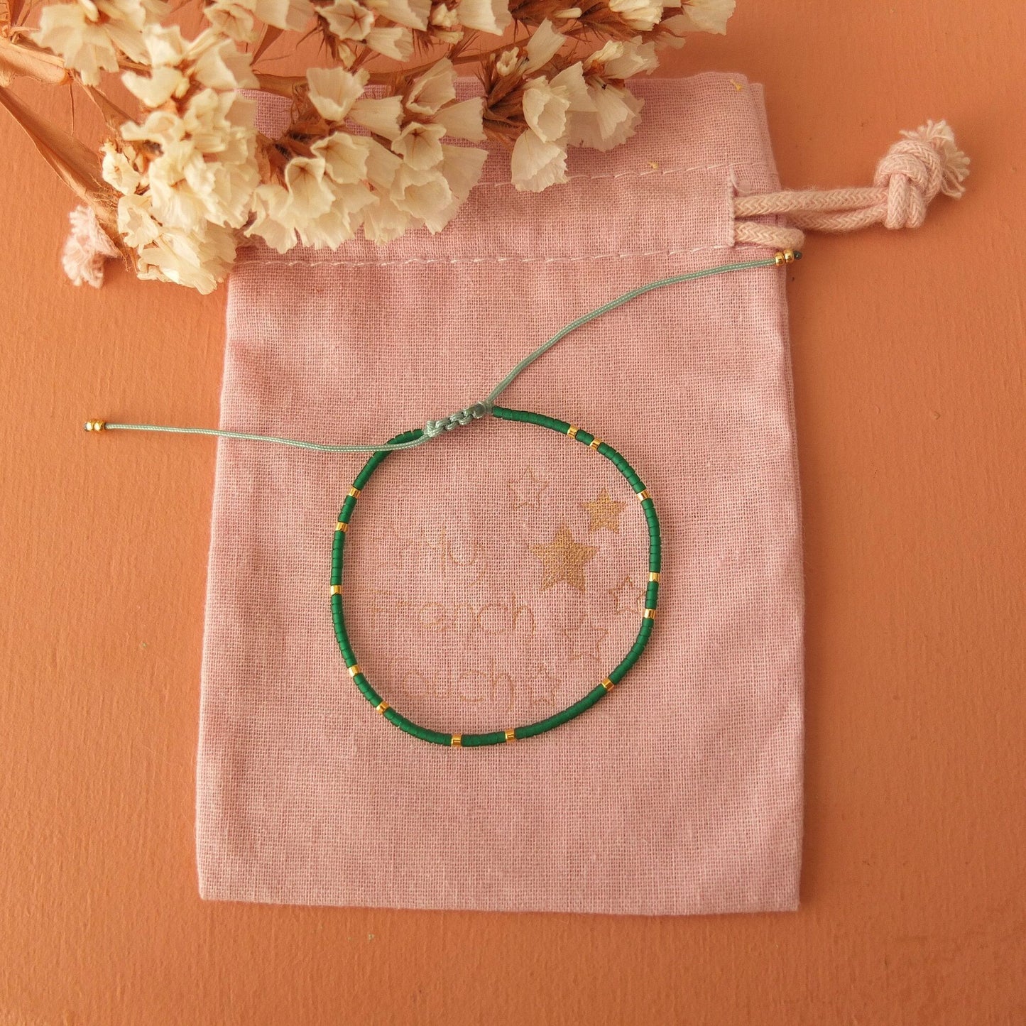 Bracelet ajustable fil de jade et perles miyuki aspect givré, coloris 8