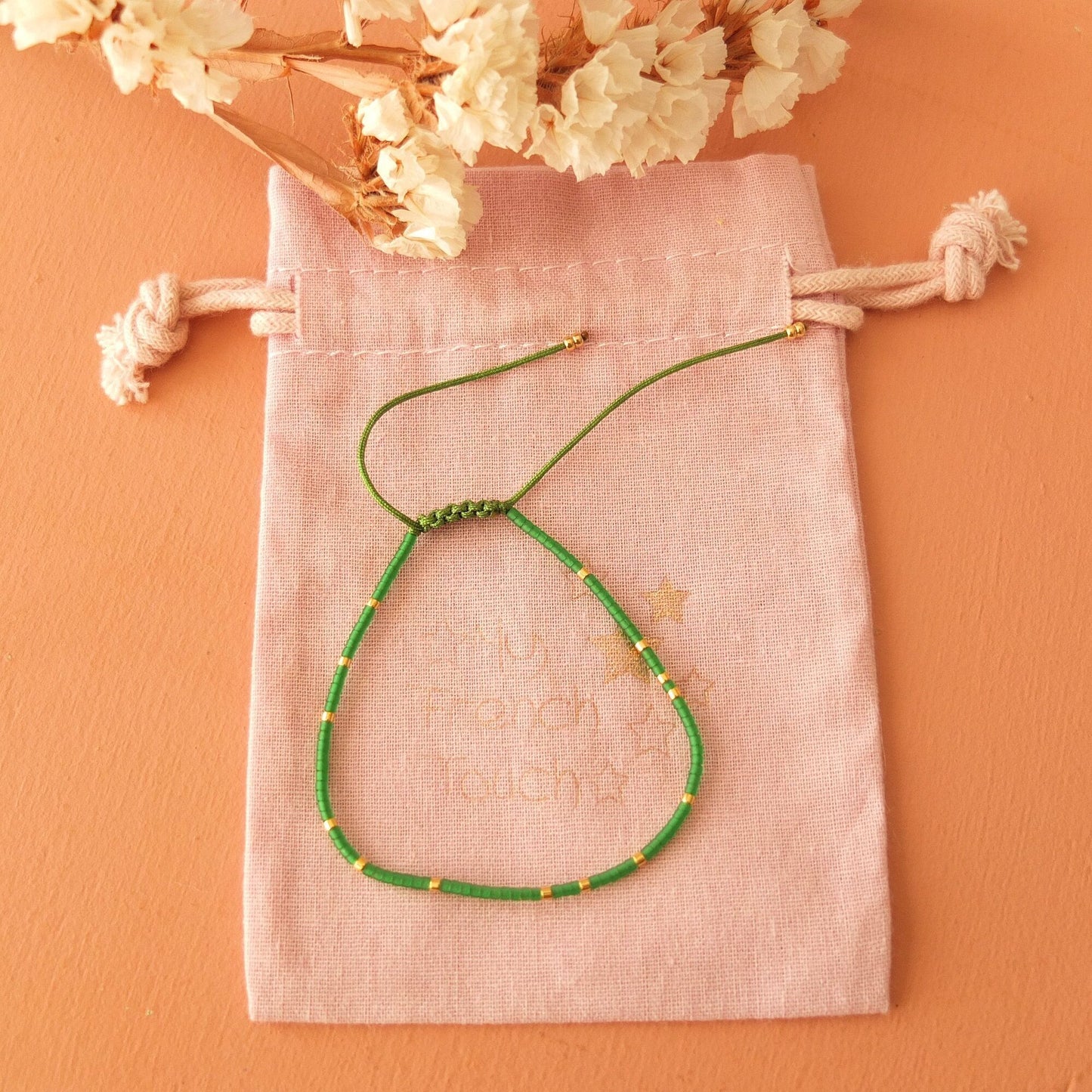 Bracelet ajustable fil de jade et perles miyuki aspect givré, coloris 12