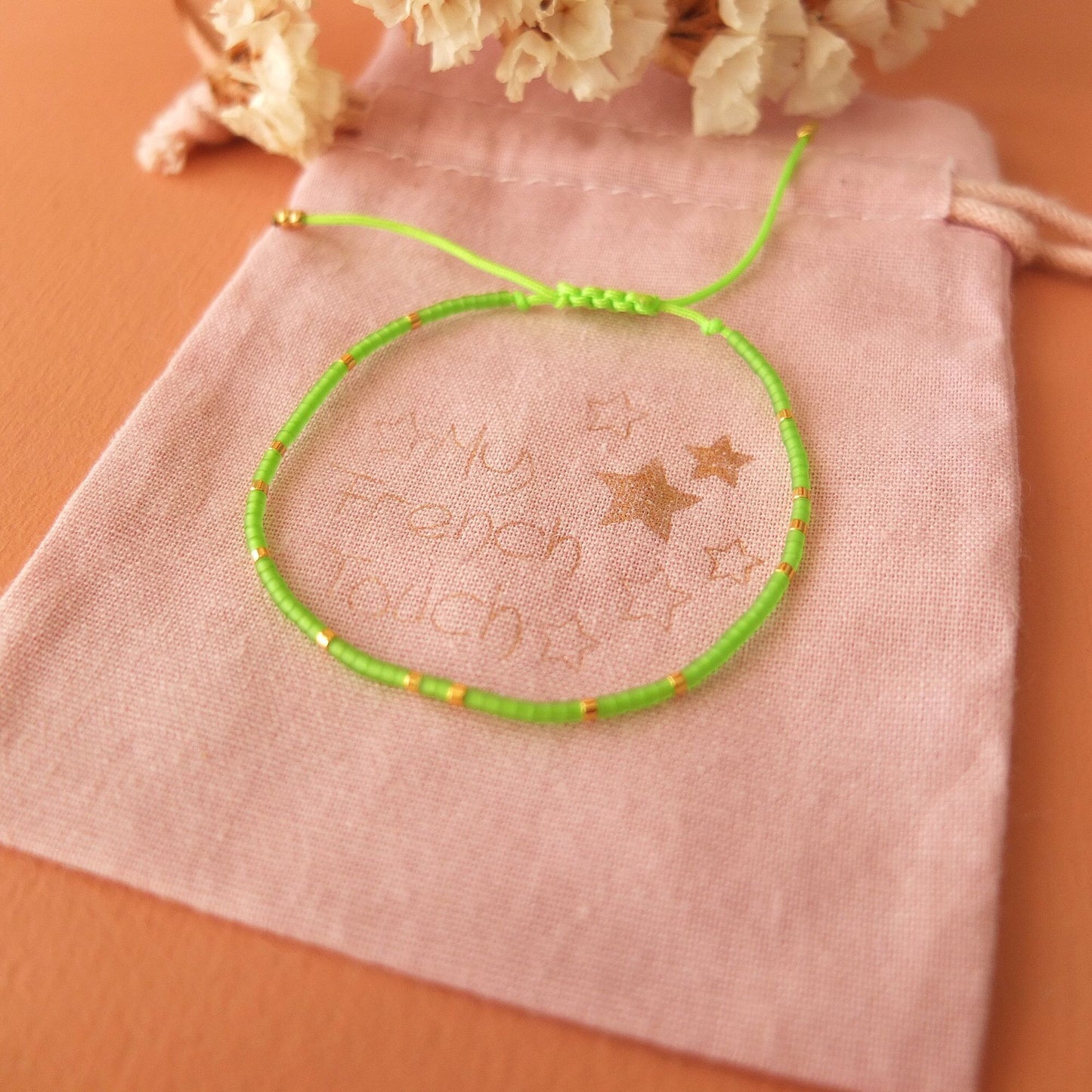 Bracelet ajustable fil de jade et perles miyuki aspect givré, coloris 14