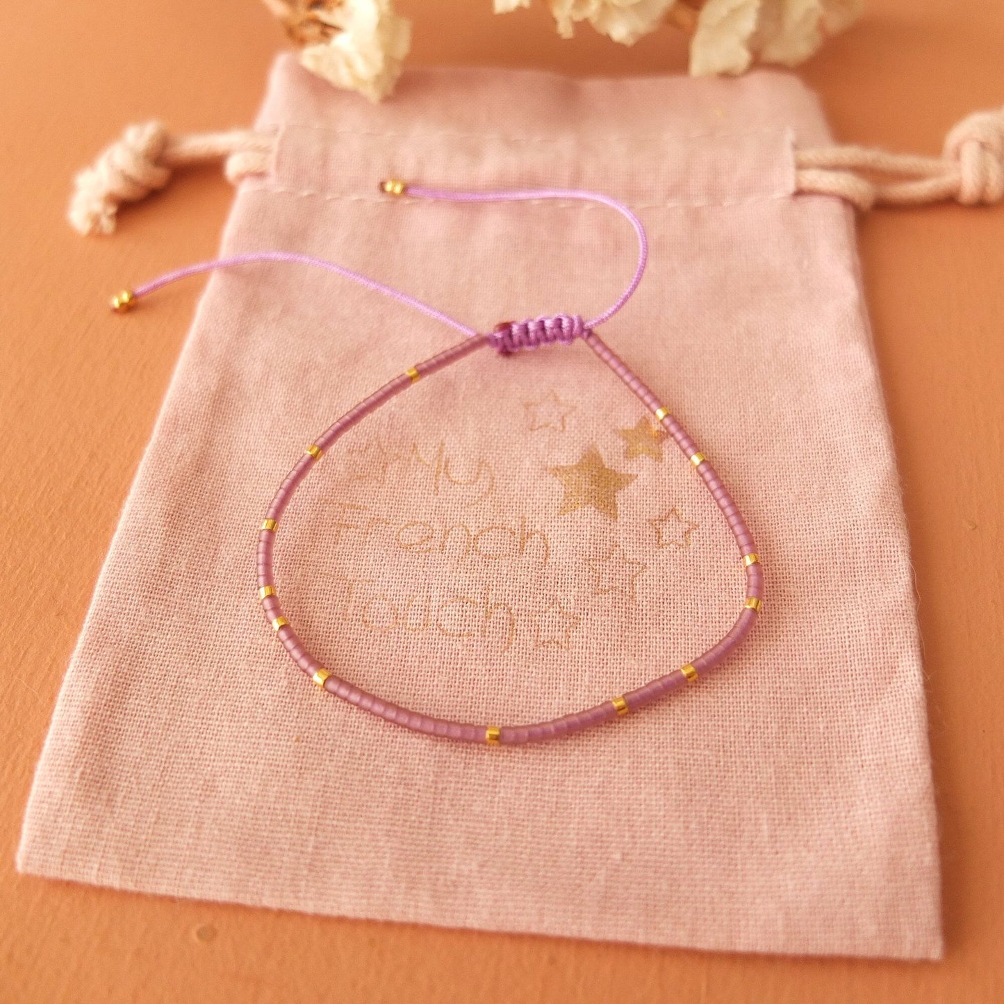 Bracelet ajustable fil de jade et perles miyuki aspect givré, coloris 19