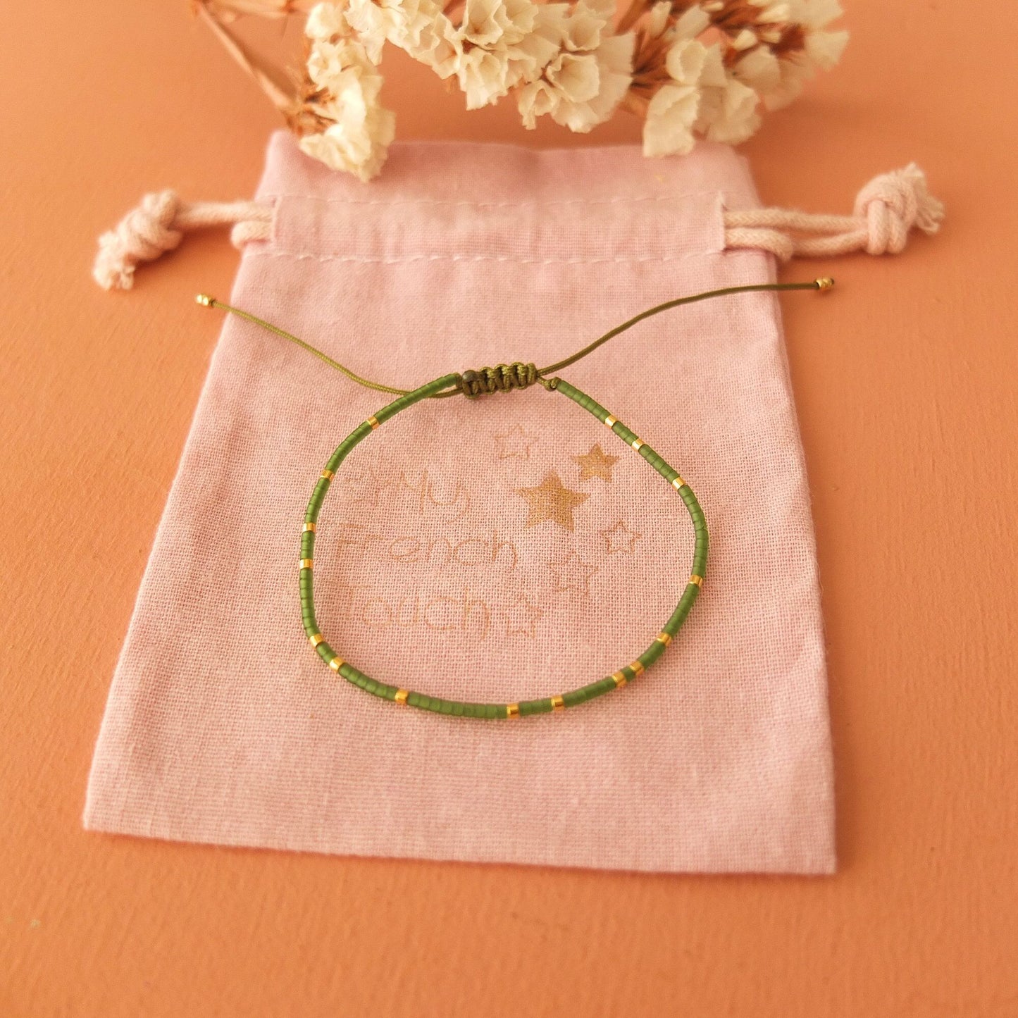 Bracelet ajustable fil de jade et perles miyuki aspect givré, coloris 32