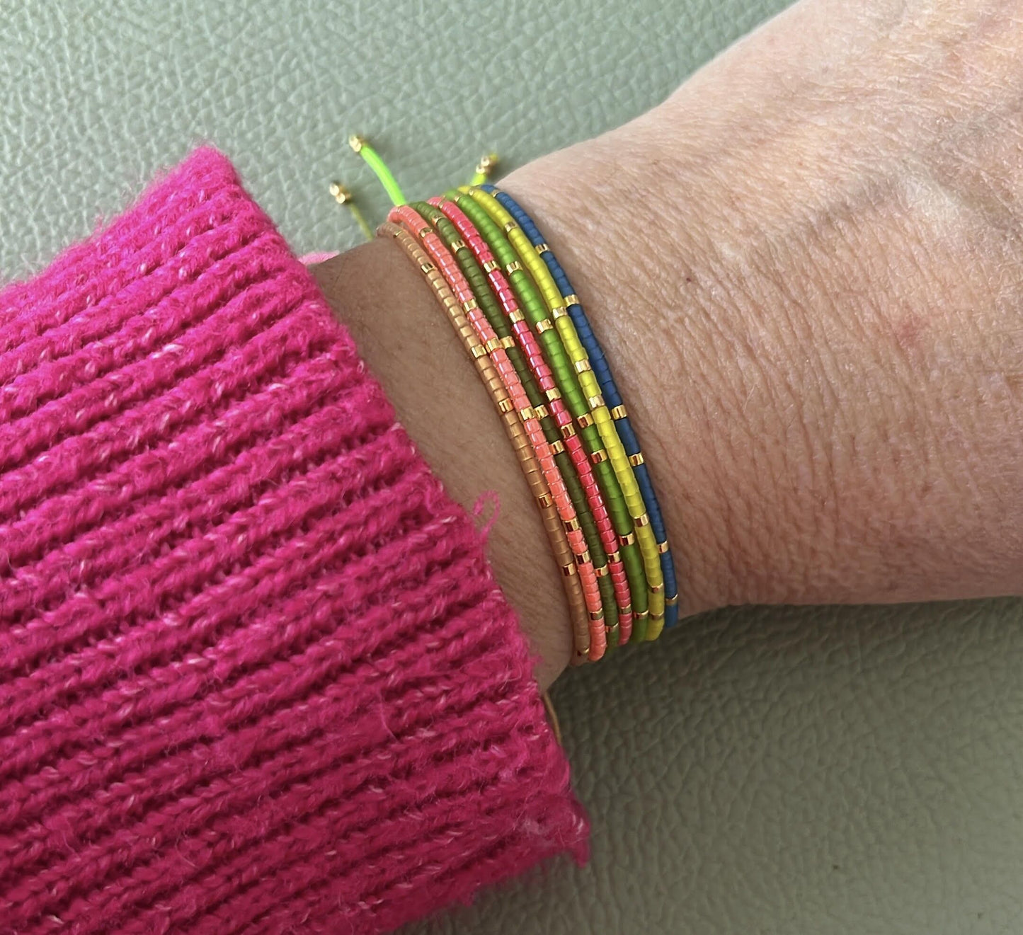 Bracelet ajustable fil de jade et perles miyuki aspect mate