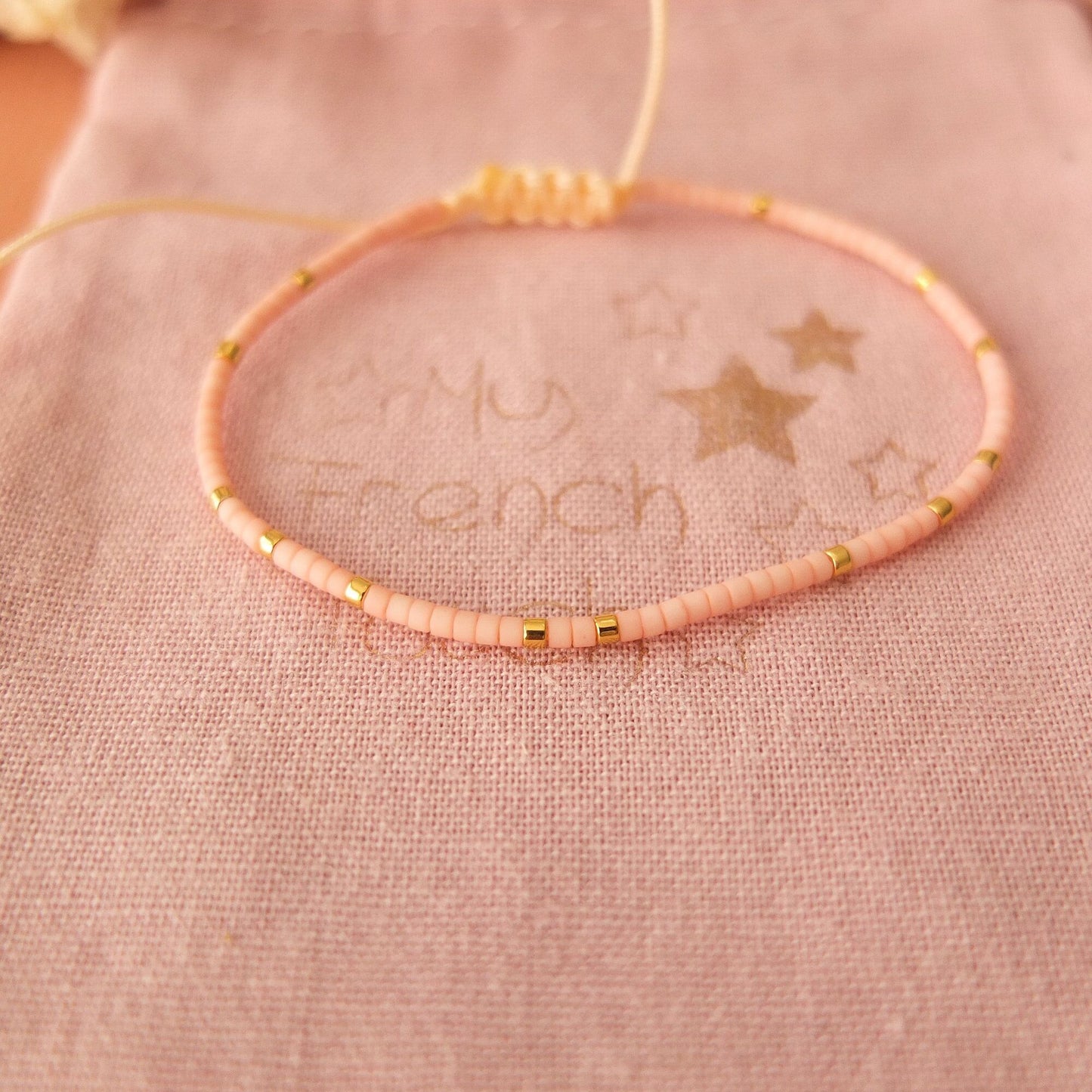 Bracelet ajustable fil de jade et perles miyuki aspect mate, coloris 4