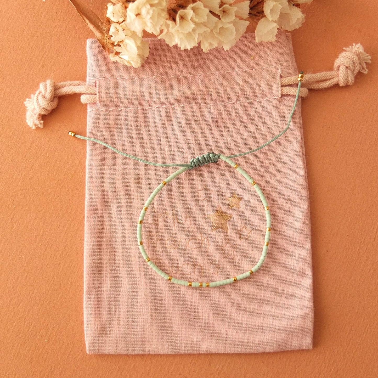 Bracelet ajustable fil de jade et perles miyuki aspect mate, coloris 9